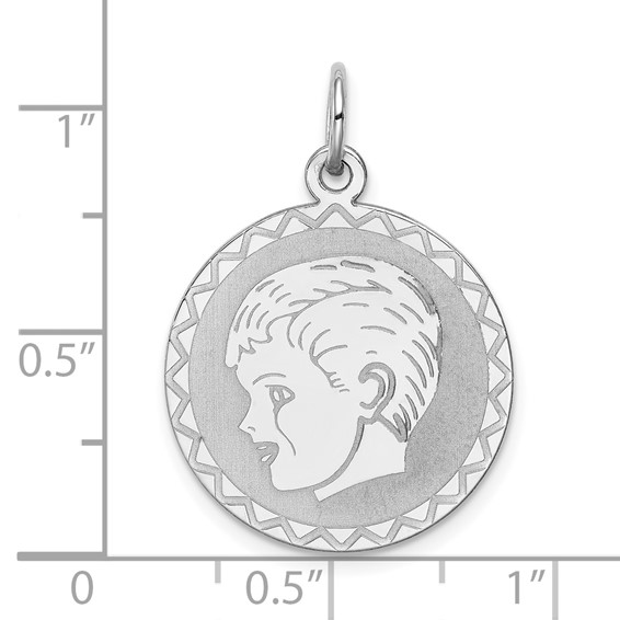 Sterling Silver Rhodium-plated Engravable Girl Disc Charm