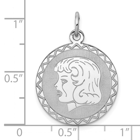 Sterling Silver Rhodium-plated Engravable Girl Disc Charm