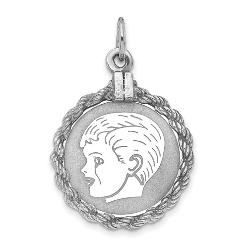 Sterling Silver Engraveable Boy Polished Front Satin Back Disc Charm