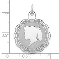 Sterling Silver Rhodium-plated Engraveable Girl Disc Charm view 3