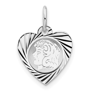 Sterling Silver Engravable Girl Heart Disc Charm