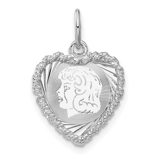Sterling Silver Engravable Girl Heart Disc Charm