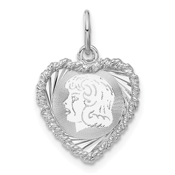 Sterling Silver Engravable Girl Heart Disc Charm