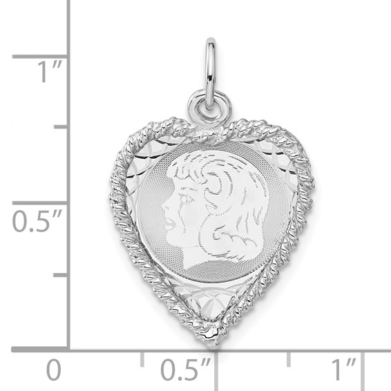 Sterling Silver Engravable Girl Heart Disc Charm