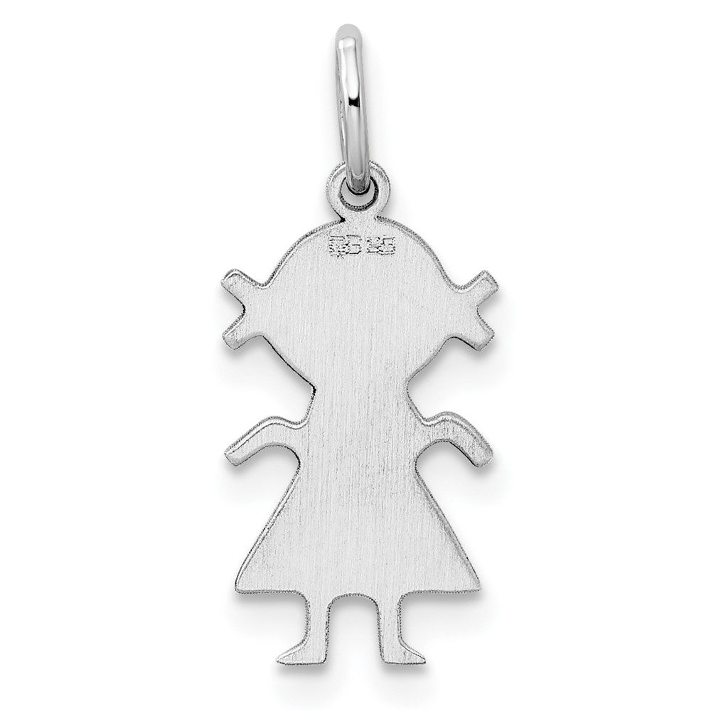 SS Rh-plt D/C Engraveable Girl Polished Front/Satin Back Disc Charm (QM328/18)