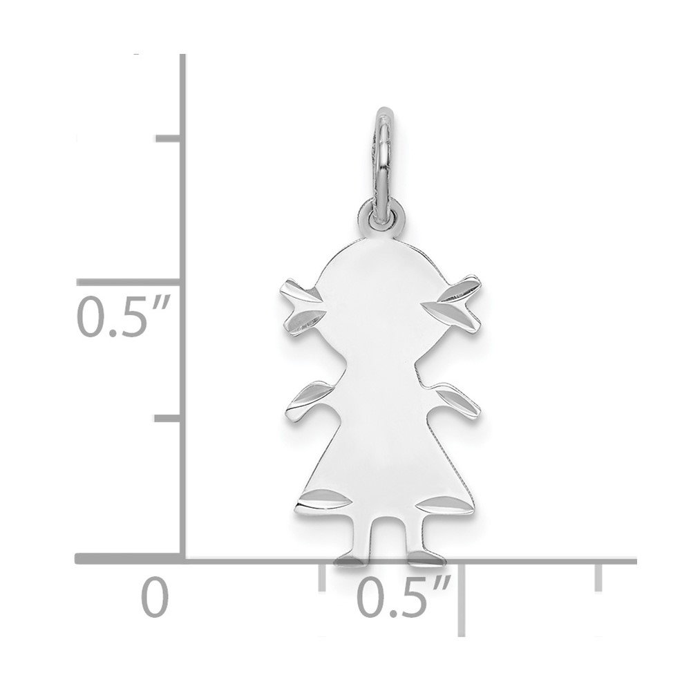 SS Rh-plt D/C Engraveable Girl Polished Front/Satin Back Disc Charm (QM328/18)