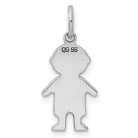 Sterling Silver Rhod-plated Eng. Boy Polished Front Satin Back Disc Charm view 4