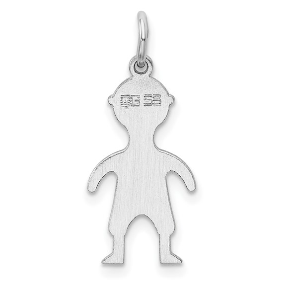 Sterling Silver Rhod-plated Eng. Boy Polished Front/Satin Back Disc Charm