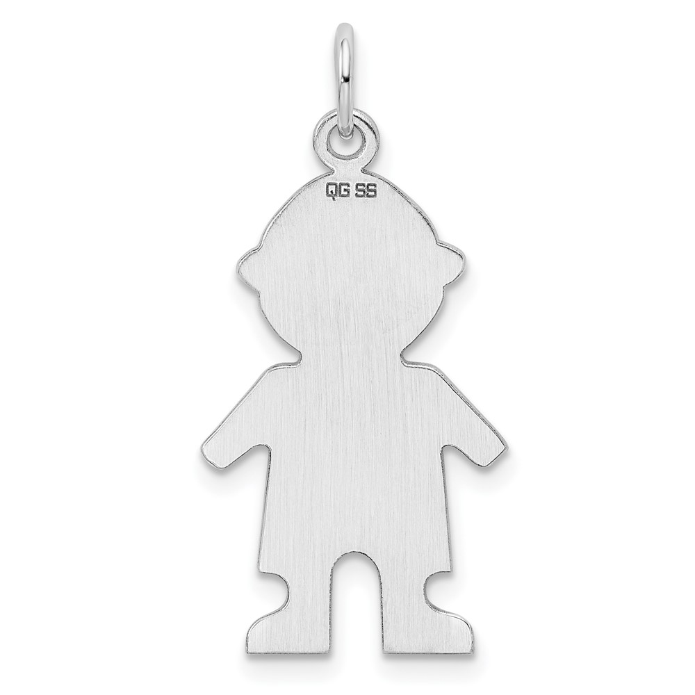 Sterling Silver Rhod-plated Eng. Boy Polished Front/Satin Back Disc Charm (QM333/18)