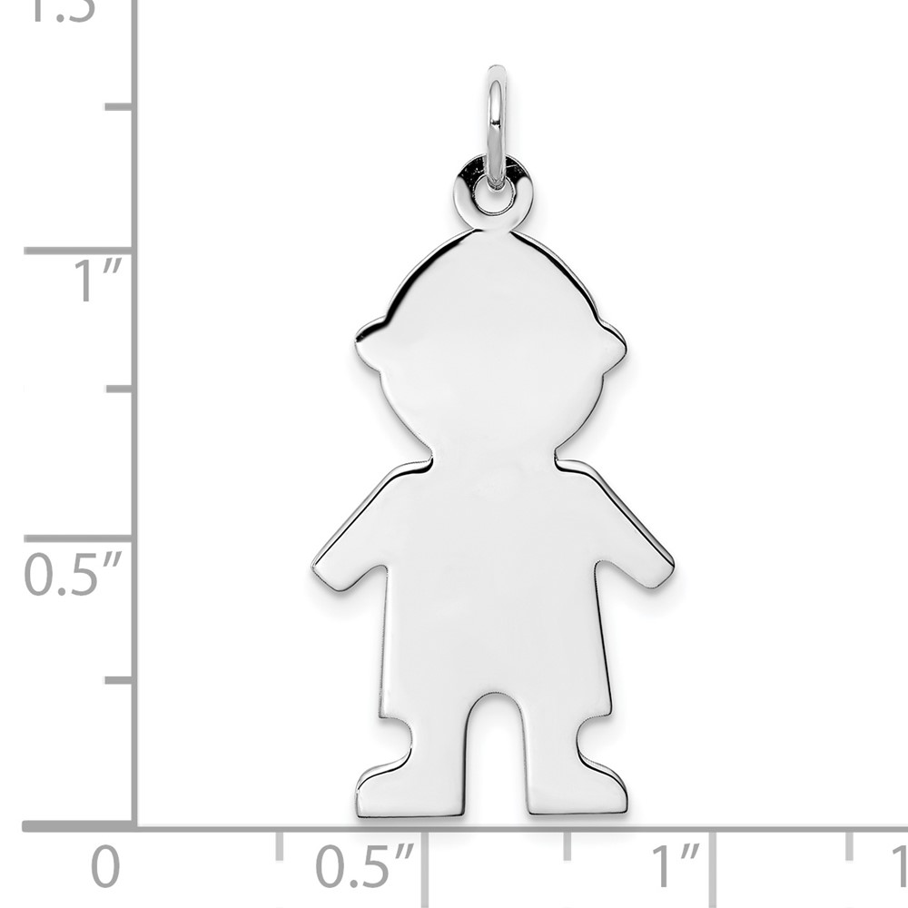 Sterling Silver Rhod-plated Eng. Boy Polished Front/Satin Back Disc Charm (QM333/18)