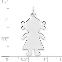 Sterling Silver Rhod-plated Eng. Girl Polished Front Satin Back Disc Charm view 3