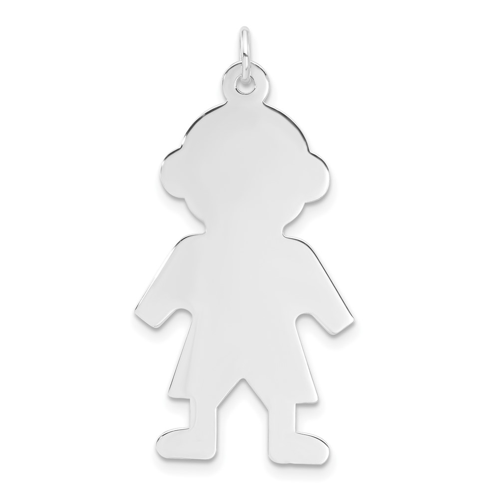 Sterling Silver Rhodium-plated Engraveable Boy Polished Front Satin Back Disc Charm