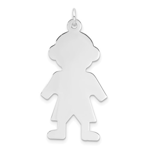 Sterling Silver Rhodium-plated Engraveable Boy Polished Front Satin Back Disc Charm