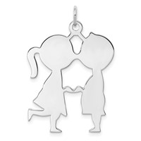 Sterling Silver Rhodium-plated Engravable Boy Girl Disc Charm view 1