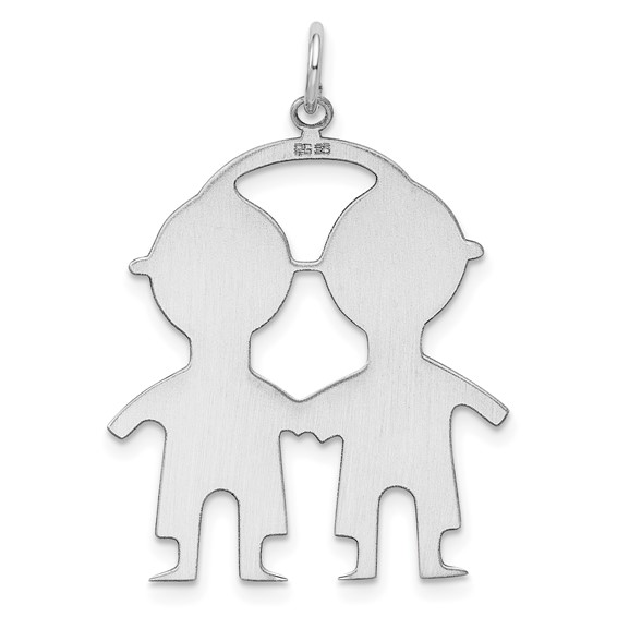 SSilver Rh-plt Engravable Boy/Boy Polished Front/Satin Back Disc Charm