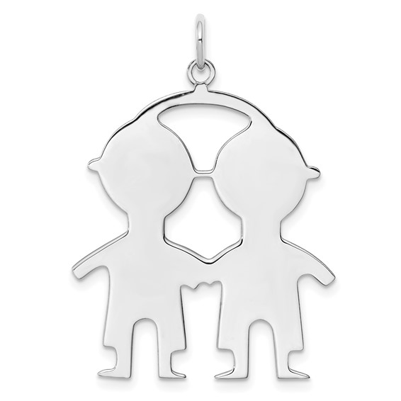 SSilver Rh-plt Engravable Boy/Boy Polished Front/Satin Back Disc Charm