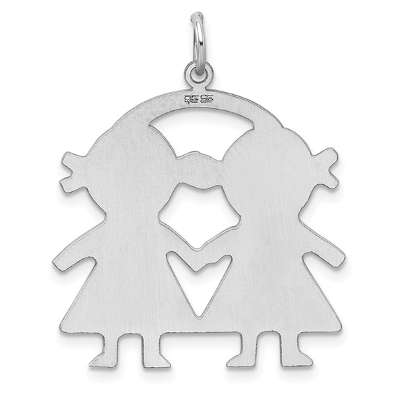 SSilver Rh-plt Engravable Girl/Girl Polished Front/Satin Back Disc Charm
