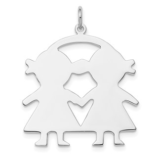 SSilver Rh-plt Engravable Girl/Girl Polished Front/Satin Back Disc Charm