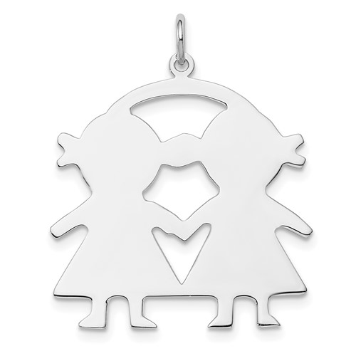 SSilver Rh-plt Engravable Girl Girl Polished Front Satin Back Disc Charm