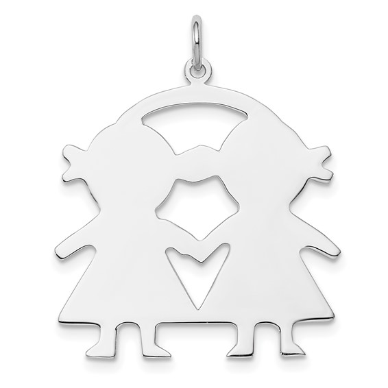 SSilver Rh-plt Engravable Girl/Girl Polished Front/Satin Back Disc Charm