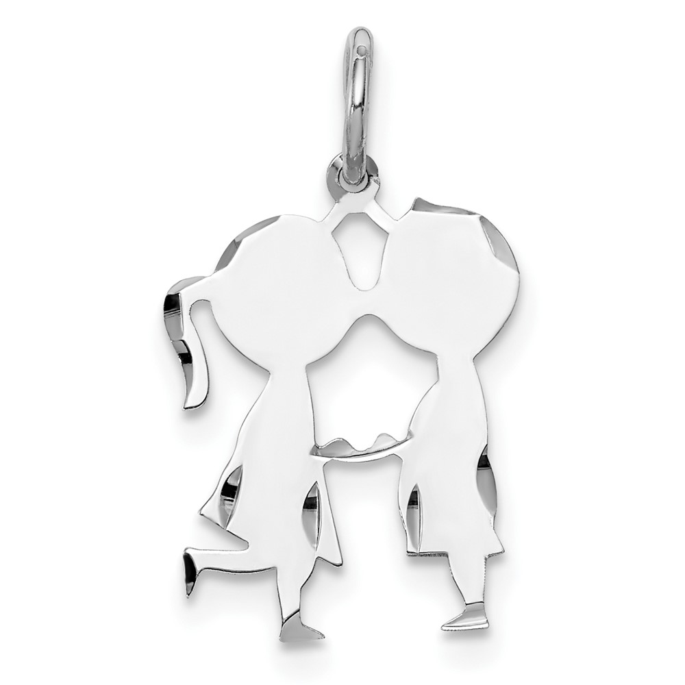 SSilver Rh-plt Engravable Boy Girl Polished Front Satin Back Disc Charm