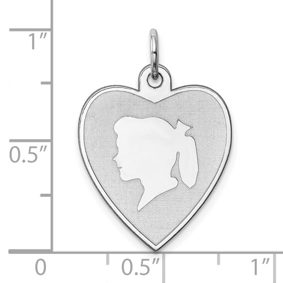 Sterling Silver Rhodium-plated Engravable Girl Disc Charm