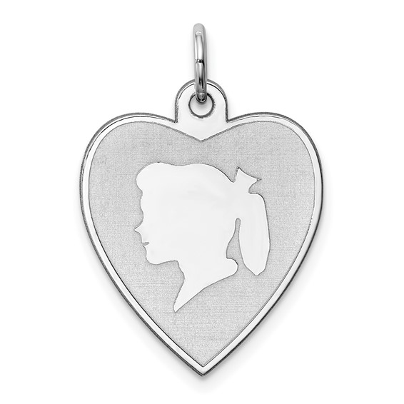 Sterling Silver Rhodium-plated Engravable Girl Disc Charm