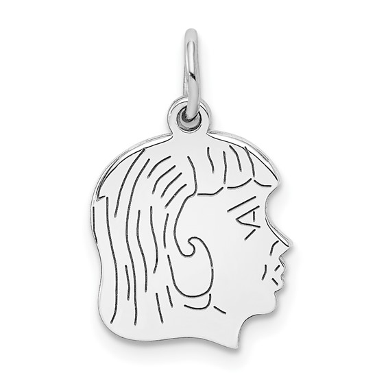 Sterling Silver Engraveable Girl Disc Charm Polish on Front/Back