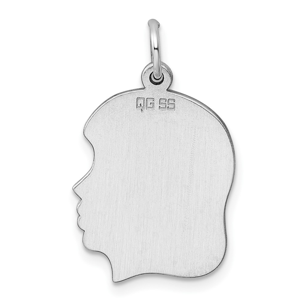 Sterling Silver Rhod-plate Eng Girl Disc Charm Polish on Front/Back (QM359/18P)
