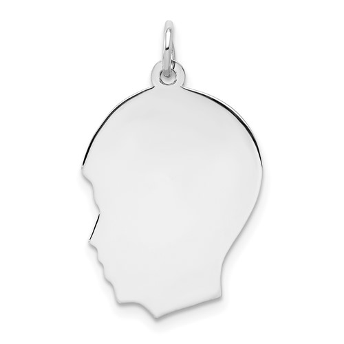 Sterling Silver Rhod-plate Eng. Boy Disc Charm Polish on Front Back