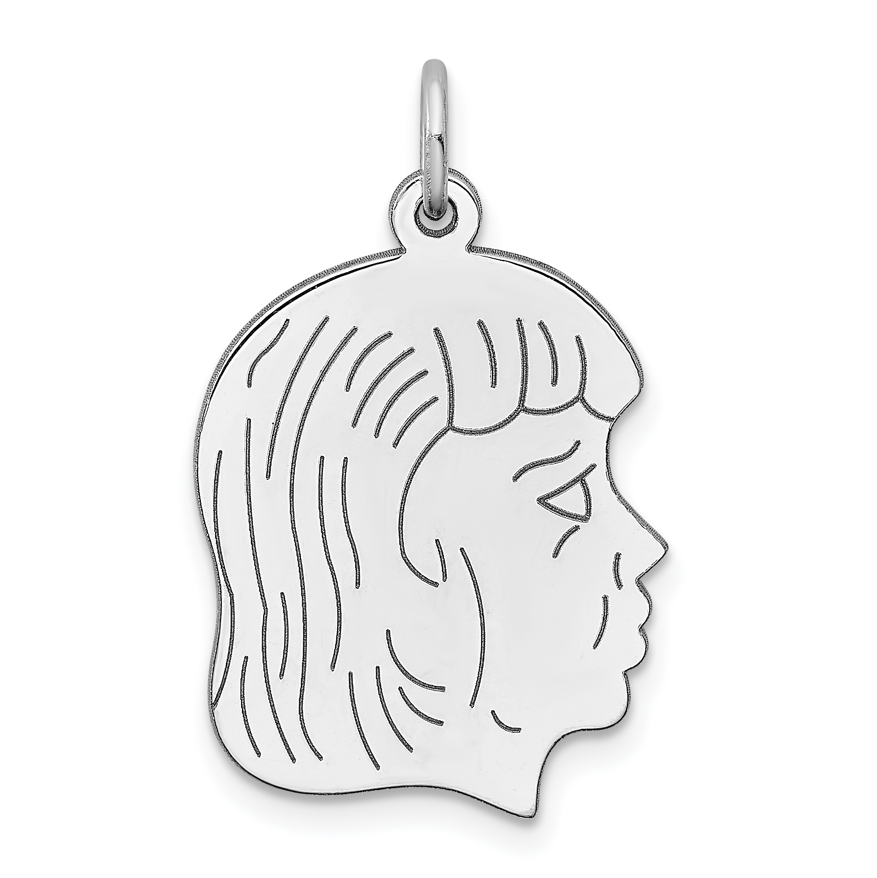 Sterl Silver Rh-plt Engraveable Girl Polished Front/Satin Back Disc Charm (QM362/18)