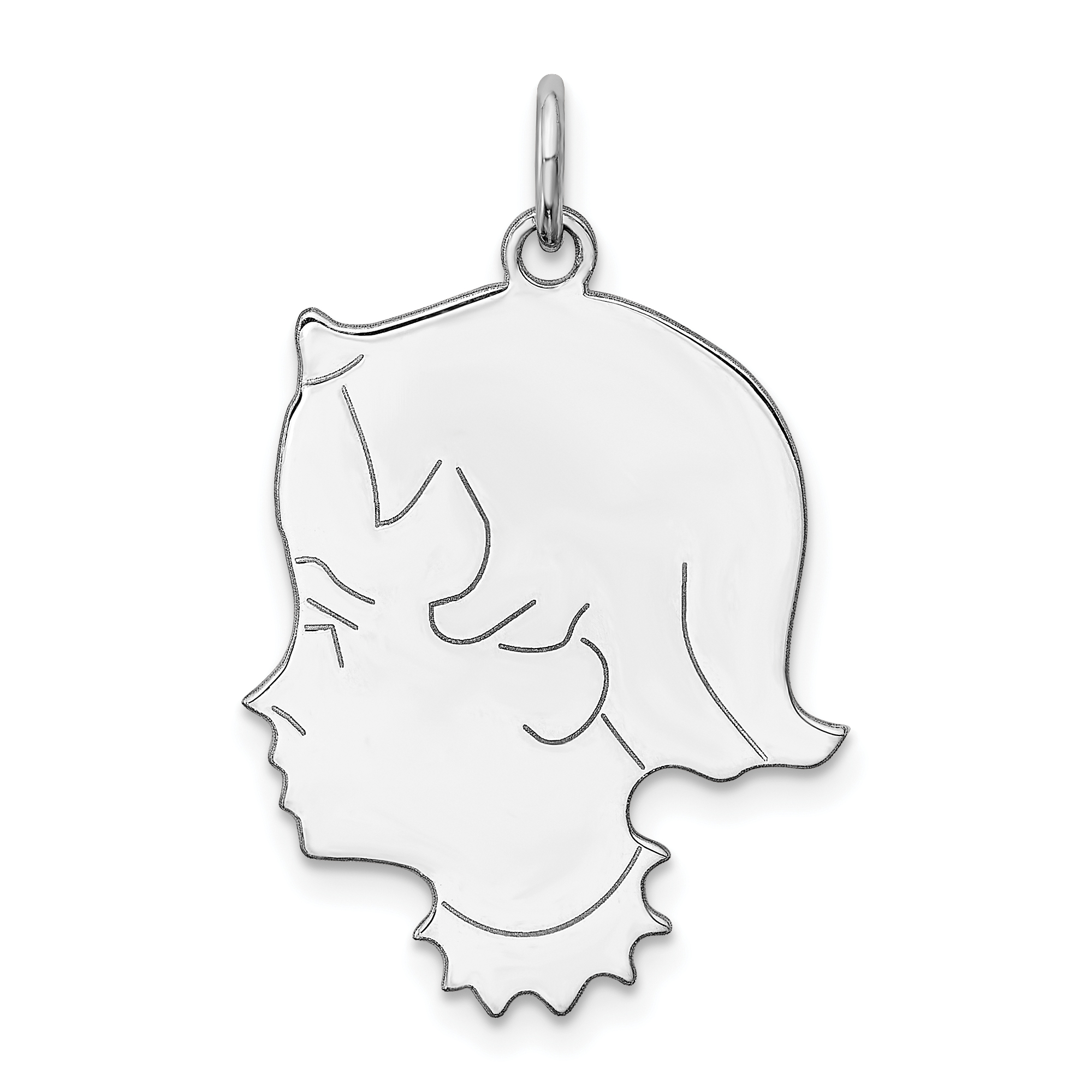Sterl Silver Rh-plt Engraveable Girl Polished Front/Satin Back Disc Charm (QM367/18)