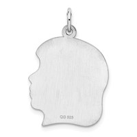 Sterling Silver Rhod-plated Eng. Girl Polished Front Satin Back Disc Charm view 4