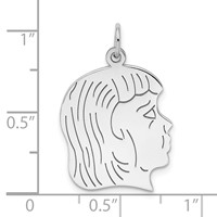 Sterling Silver Rhod-plated Eng. Girl Polished Front Satin Back Disc Charm view 3