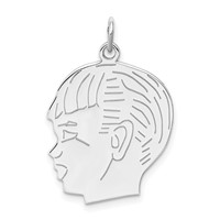 Sterling Silver Rhod-plated Eng. Boy Polished Front Satin Back Disc Charm view 1