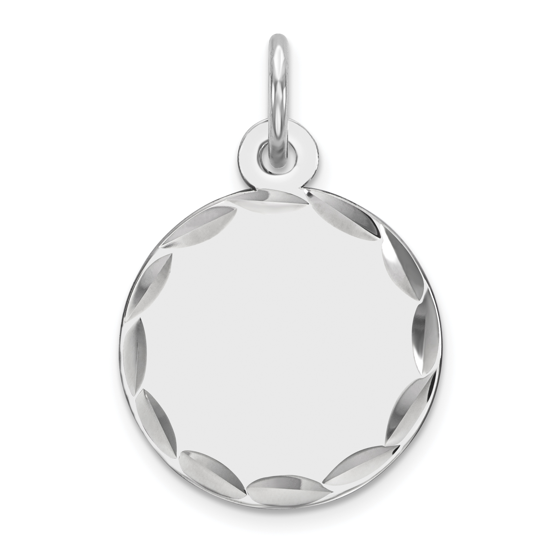 Sterling Silver Rhod-plated Eng. Rnd Polish Front/Back Disc Charm (QM380/18P)