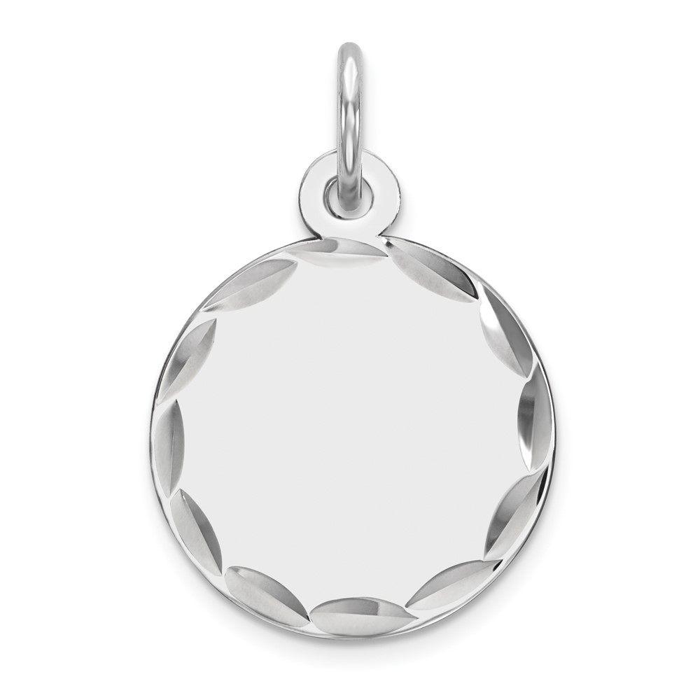 Sterling Silver Rhod-plated Eng. Rnd Polish Front/Back Disc Charm (QM380/18P)