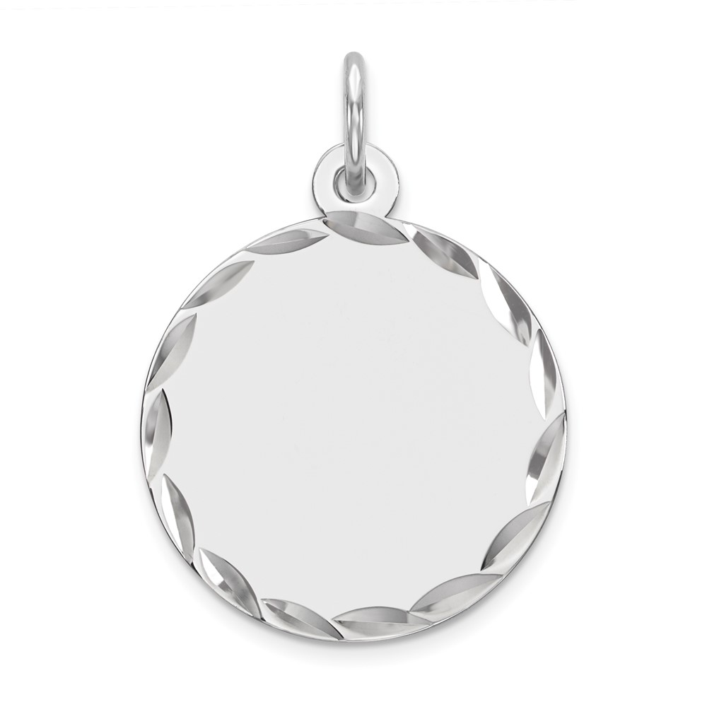 Sterling Silver Rhod-plated Eng. Rnd Polish Front/Satin Back Disc Charm (QM381/18)