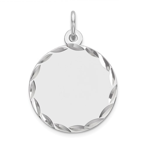 Sterling Silver Rhod-plated Eng. Rnd Polish Front Satin Back Disc Charm