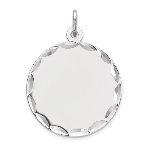 Sterling Silver Rhod-plated Eng. Rnd Polish Front Satin Back Disc Charm