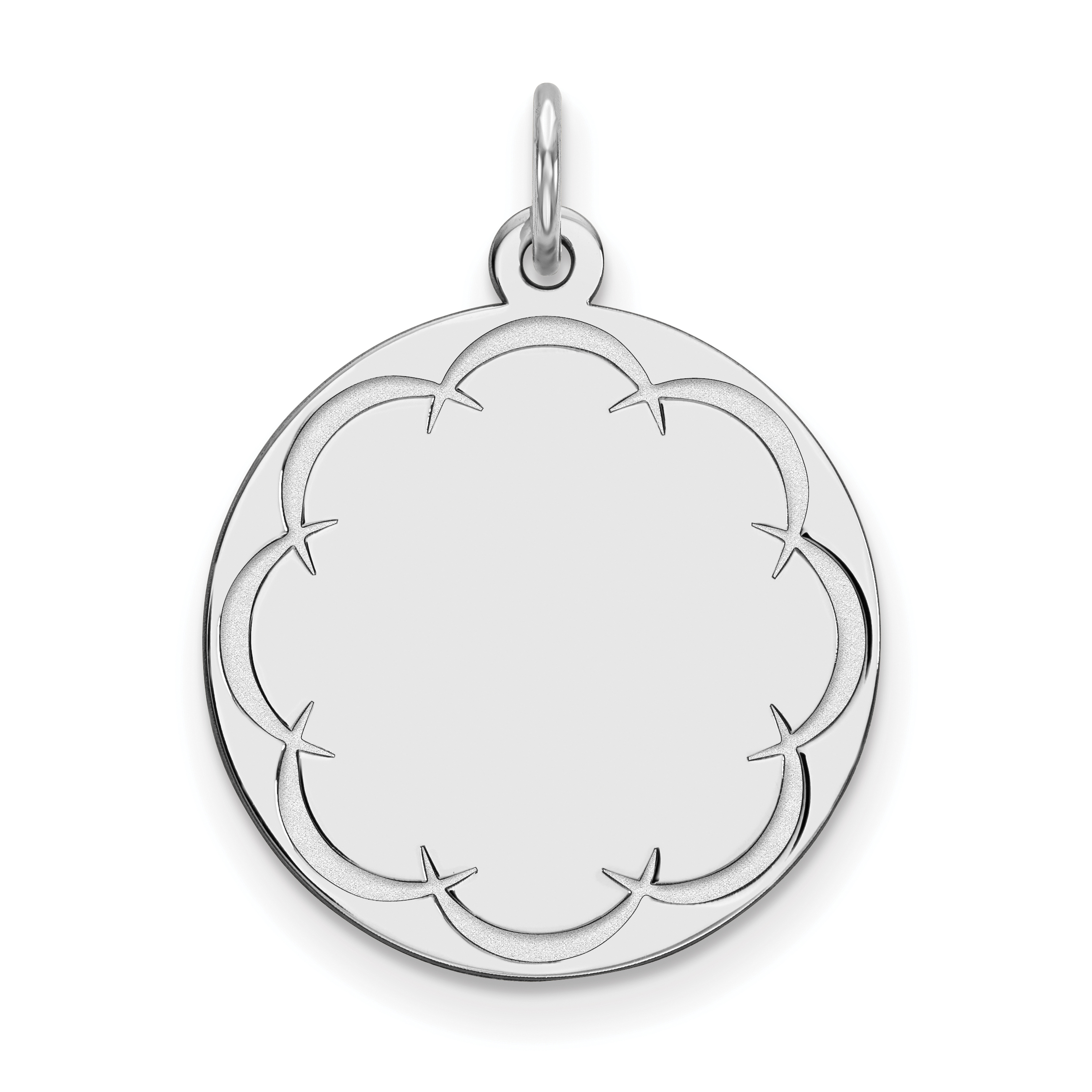 Sterling Silver Rhod-plated Eng. Rnd Polish Front/Satin Back Disc Charm (QM383/27)