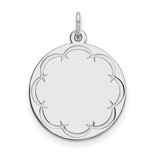 Sterling Silver Rhod-plated Eng. Rnd Polish Front Satin Back Disc Charm