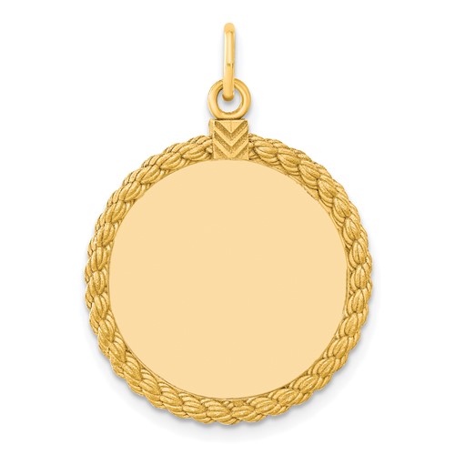 SS Gold Plate Engraveable Round with Rope Polished Front Satin Back Disc
