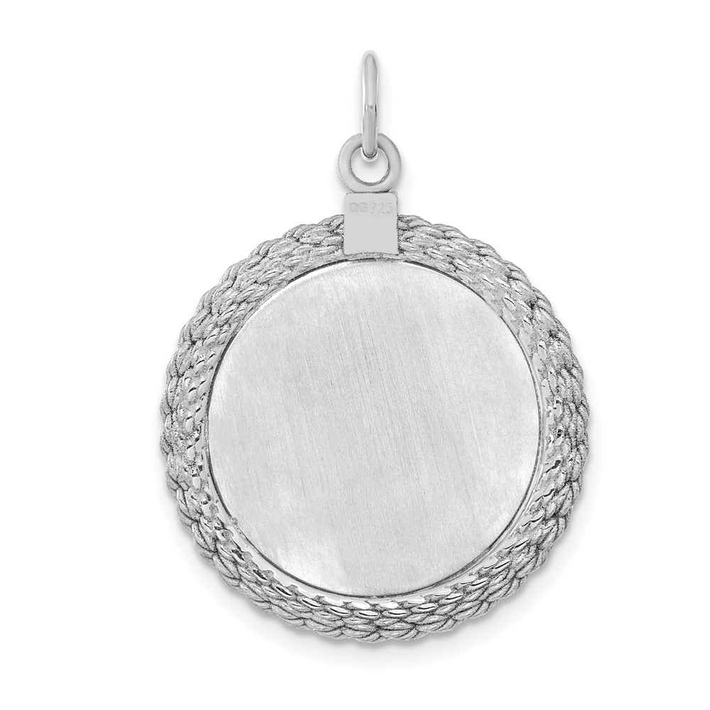 SS Rh-plt Engraveable Round with Rope Polished Front/Satin Back Disc (QM385/18)
