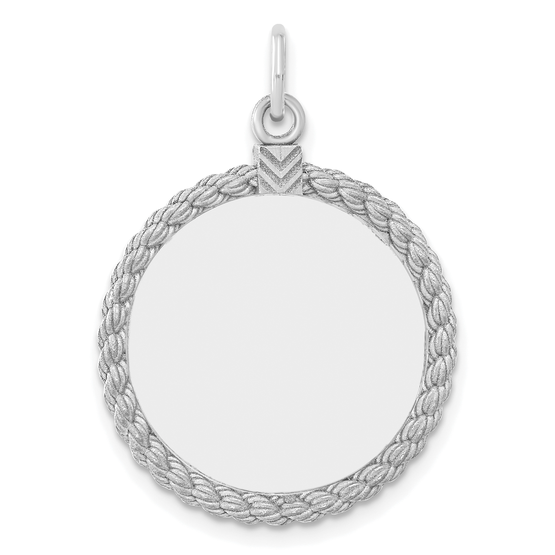SS Rh-plt Engraveable Round with Rope Polished Front/Satin Back Disc (QM385/18)