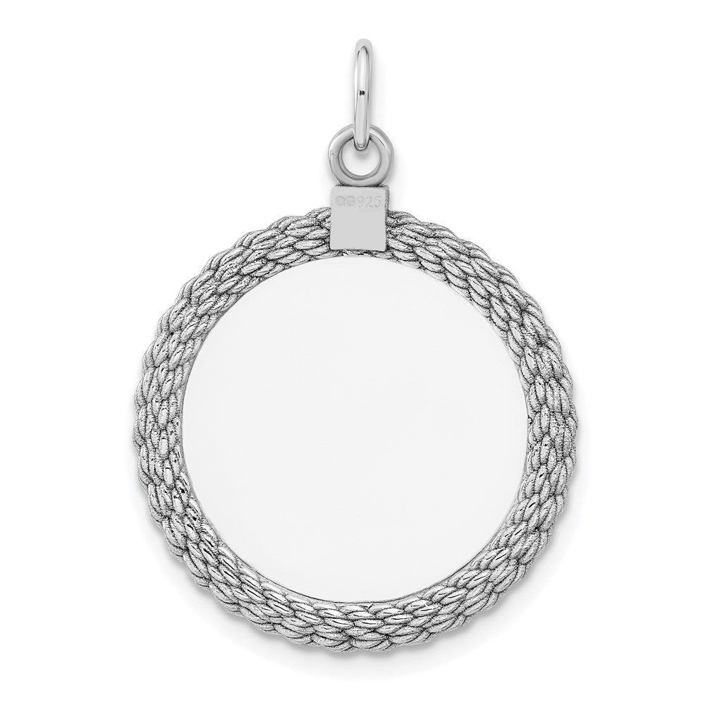 Sterl Silver Rh-plt Engraveable Round with Rope Polished Front/Back Disc (QM385/18P)