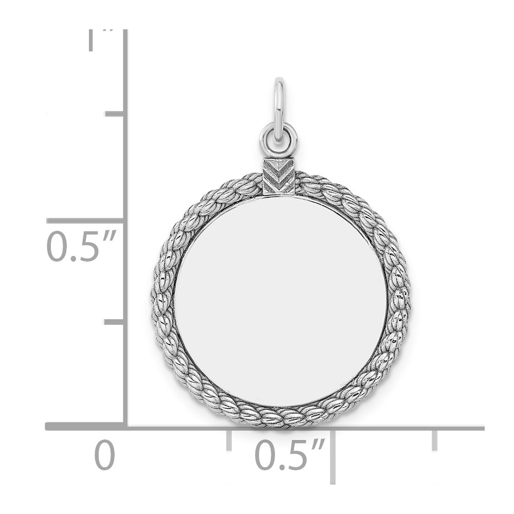 Sterl Silver Rh-plt Engraveable Round with Rope Polished Front/Back Disc (QM385/18P)