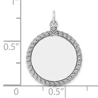 Sterl Silver Rh-plt Engraveable Round with Rope Polished Front Back Disc view 4