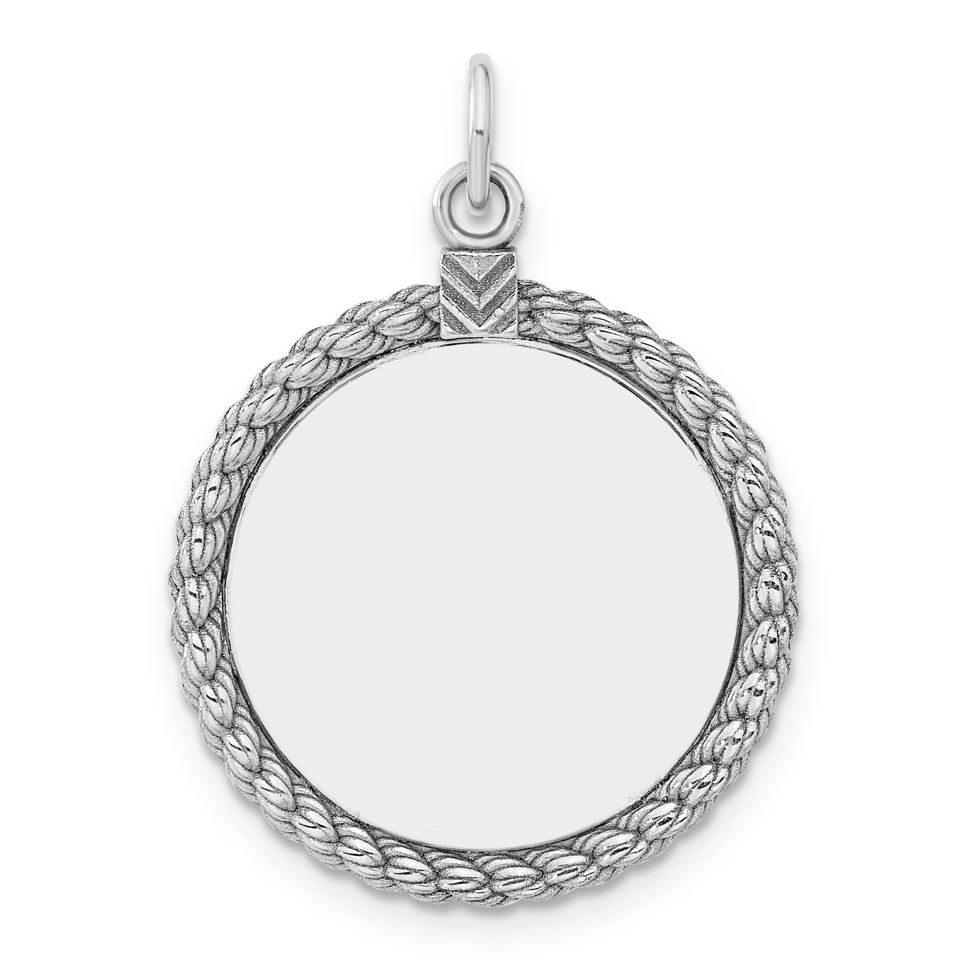 Sterl Silver Rh-plt Engraveable Round with Rope Polished Front/Back Disc (QM385/18P)