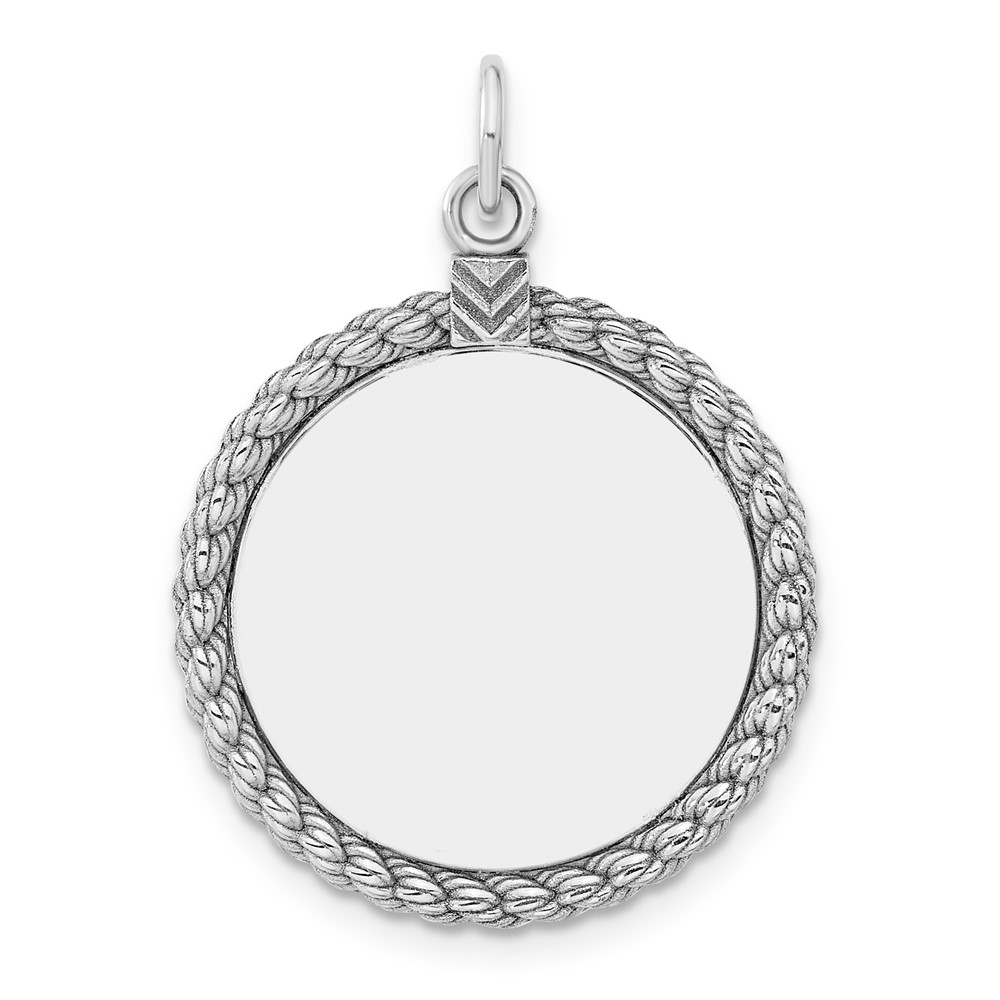 Sterl Silver Rh-plt Engraveable Round with Rope Polished Front/Back Disc (QM385/18P)